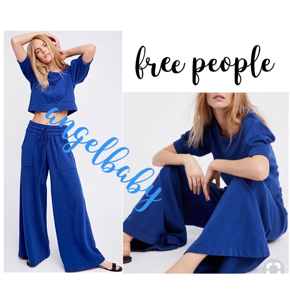 HP 💙 Free People Beach Wide Leg Pants and Crop Top Set in Navy! - Picture 2 of 16